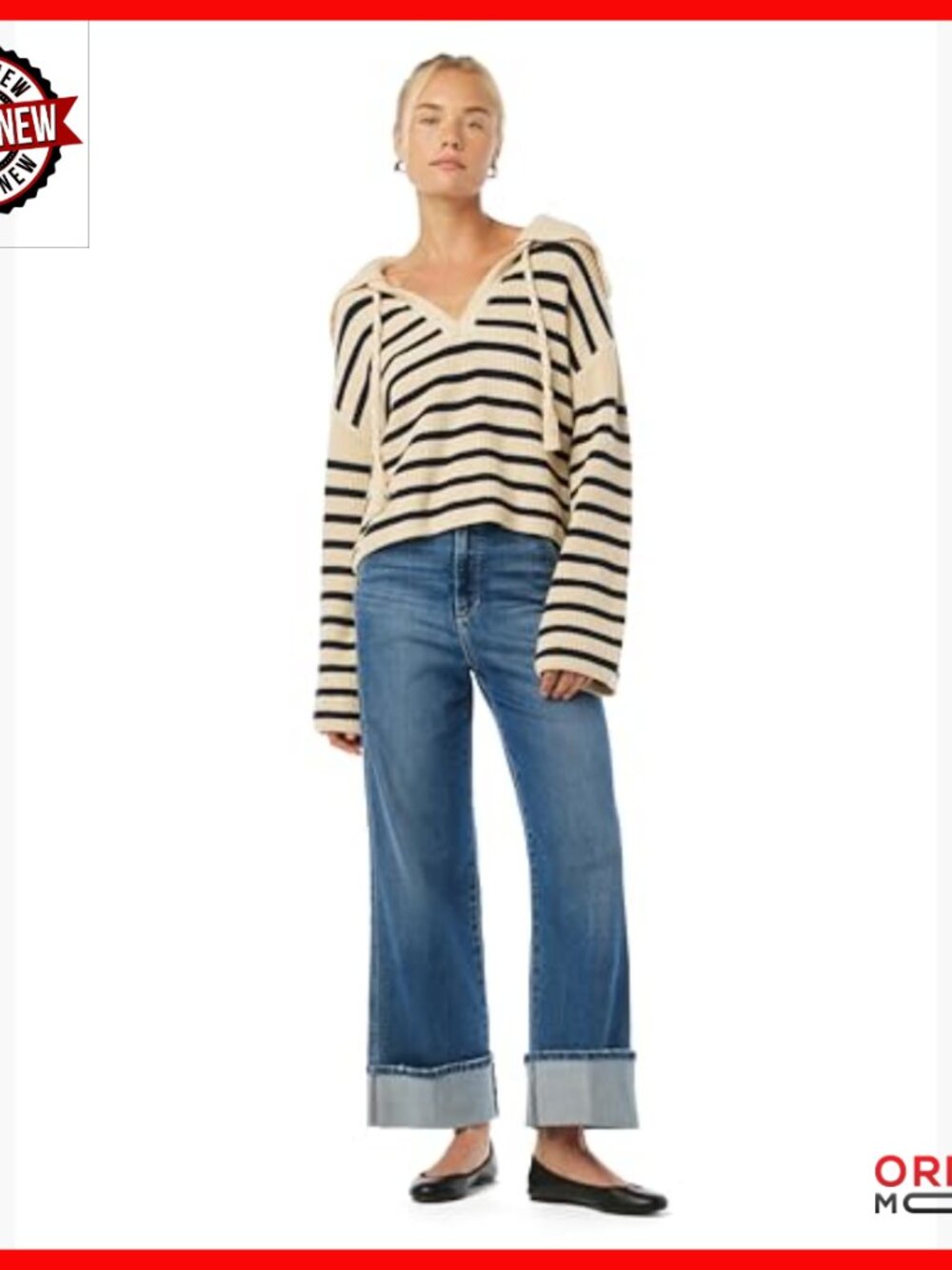 High Rise Wide Leg Denim Trousers with Slant Pockets and Cuffs - Picture 6 of 7